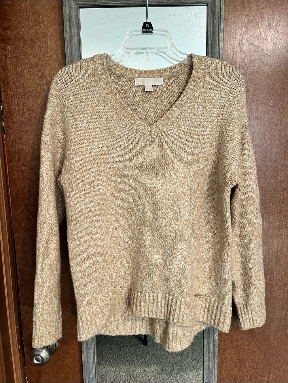 Michael Kors Neutral Tan V-Neck Knit Sweater - Picture 2 of 5